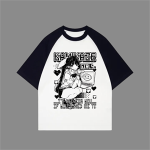 Beyaz Unisex Siyah Reglan Kamikaze T-Shirt