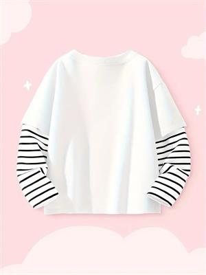 Black Cat Fake Sleeves Unisex Uzun Kollu Beyaz T-Shirt