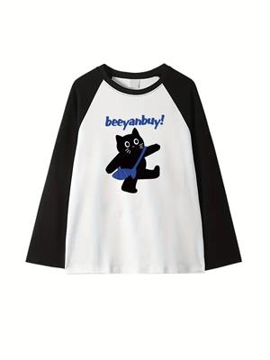 Black Cat Reglan Uzun Kollu Baskılı Beyaz T-Shirt