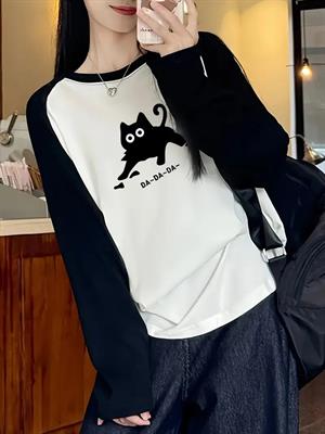 Black Cat Reglan Uzun Kollu Baskılı Beyaz T-Shirt
