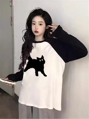 Black Cat Reglan Uzun Kollu Baskılı Beyaz T-Shirt