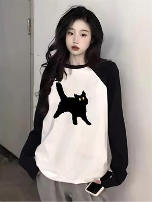 Black Cat Reglan Uzun Kollu Baskılı Beyaz T-Shirt