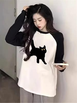 Black Cat Reglan Uzun Kollu Baskılı Beyaz T-Shirt