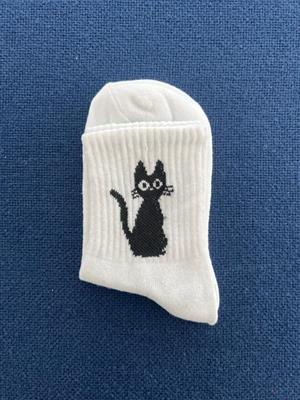 Black Cat Unisex Beyaz Kolej Çorap