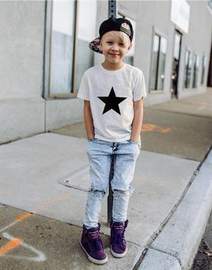 Black Star Baskılı Beyaz Çocuk T-shirt