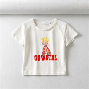 Blonde Cowgirl Baskılı Beyaz Crop