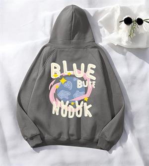 Blue Antrasit Baskılı Kapşonlu Sweatshirt