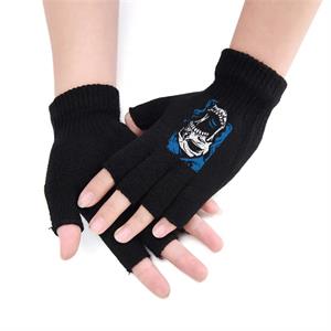 Blue Hair Skull Baskılı Unisex Siyah Kesik Çift Eldiven