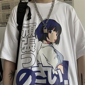 Blue Haired Girl Beyaz Unisex Oversize T-shirt