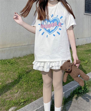 Bubble Heart Baskılı Beyaz Unisex Oversize T-shirt