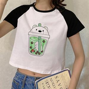 Buddy Bears Baskılı Reglan Kol Beyaz Crop