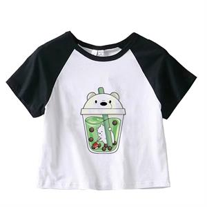 Buddy Bears Baskılı Reglan Kol Beyaz Crop