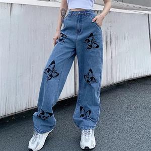 Butterfly Baskılı Kar Yıkamalı Unisex Bol Paça Pantolon