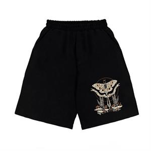 Butterfly & Mushrooms Baskılı Siyah Unisex Penye Şort