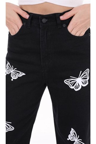 Butterfly Siyah Palazzo Kar Yıkamalı  Jean