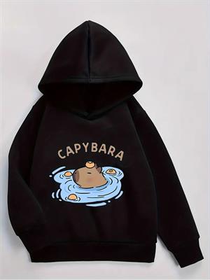 Capybara Siyah Kapşonlu Sweatshirt 