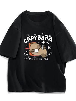 Capybara Unisex Siyah Oversize T-shirt