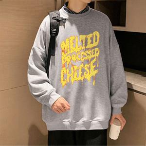Cheese Baskılı Gri Unisex Oversize Bisiklet Yaka Sweatshirt