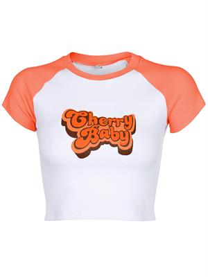 Cherry Baby Baskılı Reglan Kol Beyaz Crop