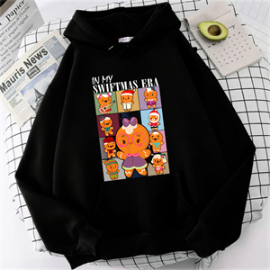 Christmas Candy Baskılı Siyah Unisex Oversize Kapüşonlu Sweatshirt