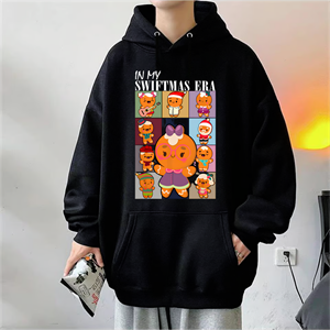 Christmas Candy Baskılı Siyah Unisex Oversize Kapüşonlu Sweatshirt