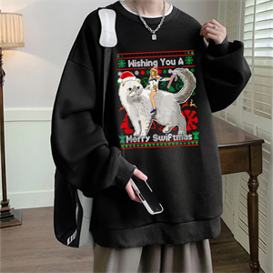 Christmas Noel Baskılı Siyah Unisex Oversize Bisiklet Yaka Sweatshirt