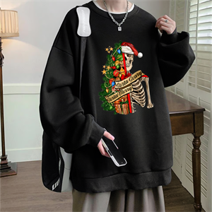 Christmas Tree Baskılı Siyah Unisex Oversize Bisiklet Yaka Sweatshirt