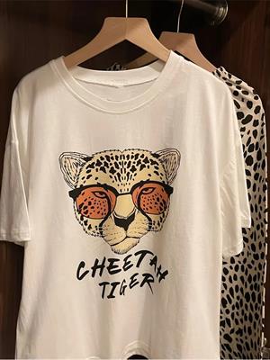 Çita Tiger Desenli Oversize Unisex T-shirt