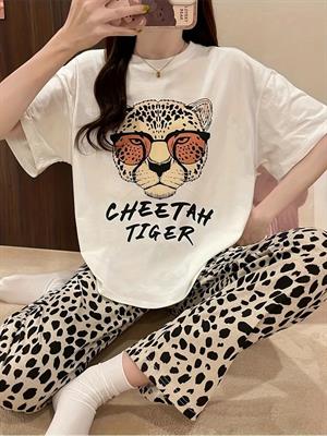 Çita Tiger Desenli Oversize Unisex T-shirt