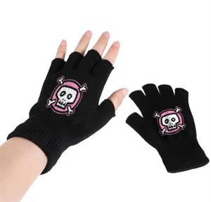 Comic Skull Baskılı Unisex Siyah Kesik Çift Eldiven