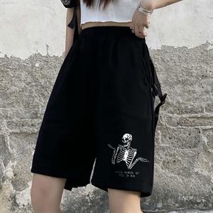 Confused Skeleton Baskılı Siyah Unisex Penye Şort