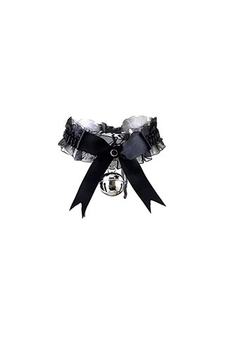 Cosplay Gothic Punk Çanlı Dantelli Unisex Choker Kolye
