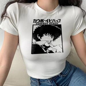 Cowboy Bebop Baskılı Beyaz Crop