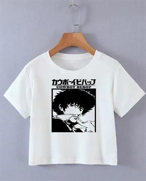 Cowboy Bebop Baskılı Beyaz Crop