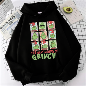 Crinch Christmas Baskılı Siyah Unisex Oversize Kapüşonlu Sweatshirt
