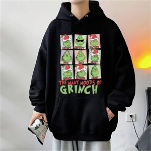 Crinch Christmas Baskılı Siyah Unisex Oversize Kapüşonlu Sweatshirt