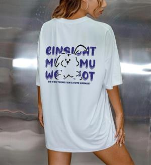 Cute Animal Sırt Baskılı Beyaz Unisex Oversize T-shirt