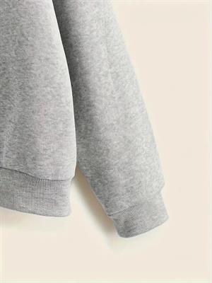 Cute Duck Baskılı Gri Unisex Oversize Bisiklet Yaka Sweatshirt