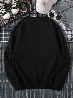 Dama Desen Smile Baskılı Siyah Unisex Oversize Bisiklet Yaka Sweatshirt