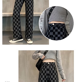 Damalı Desenli Unisex Siyah Jean