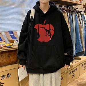 Death Note Apple Baskılı Siyah Unisex Oversize Kapüşonlu Sweatshirt