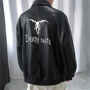 Death Note Baskılı Streetwear Siyah Oversize Unisex Astarlı Deri Ceket