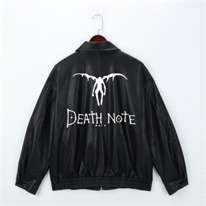 Death Note Baskılı Streetwear Siyah Oversize Unisex Astarlı Deri Ceket