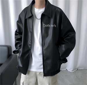 Death Note Baskılı Streetwear Siyah Oversize Unisex Astarlı Deri Ceket
