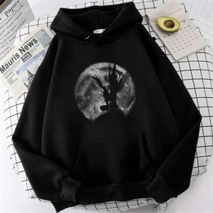 Death Note Moon Baskılı Siyah Unisex Oversize Kapüşonlu Sweatshirt