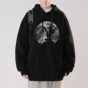 Death Note Moon Baskılı Siyah Unisex Oversize Kapüşonlu Sweatshirt