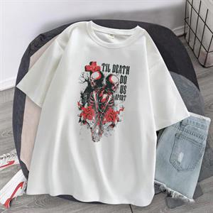 Death Skulls Baskılı Beyaz Unisex Oversize T-shirt