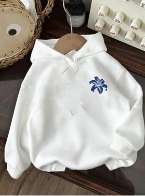 Delightful Baskılı Beyaz Kapşonlu Sweatshirt  Hoodie