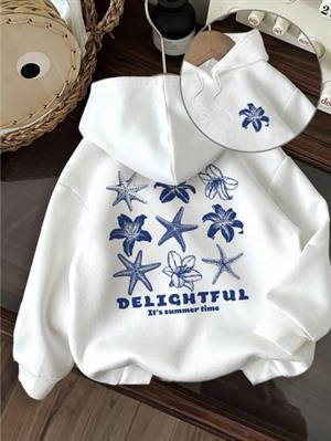 Delightful Baskılı Beyaz Kapşonlu Sweatshirt  Hoodie