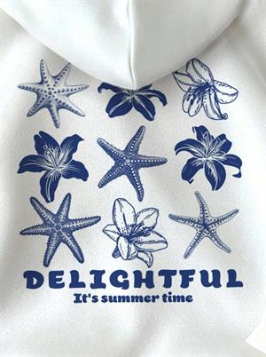 Delightful Baskılı Beyaz Kapşonlu Sweatshirt  Hoodie
